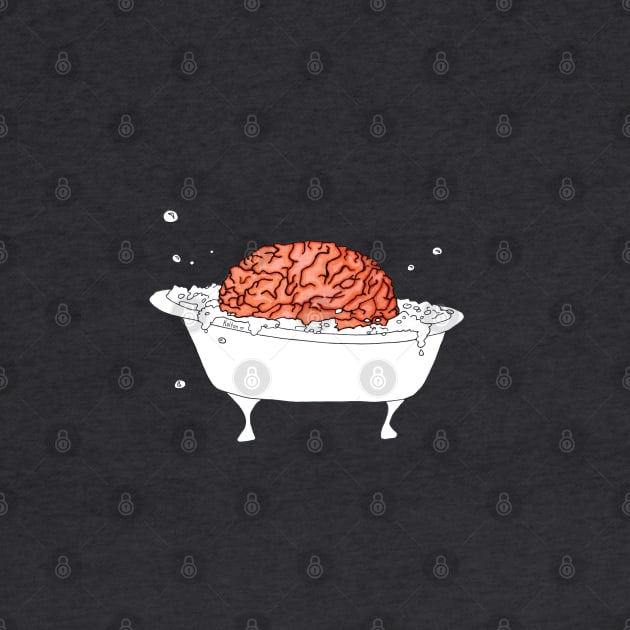 Brain in a tub taking a bubble bath · cartoon style, yellow background by natashakolton